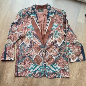 Toni Garment Oversized Abstract Blazer Vintage 90s Womens L/XL Brown‎
